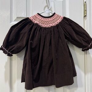Adorable Kids Smocked Blouse - Pink & Brown